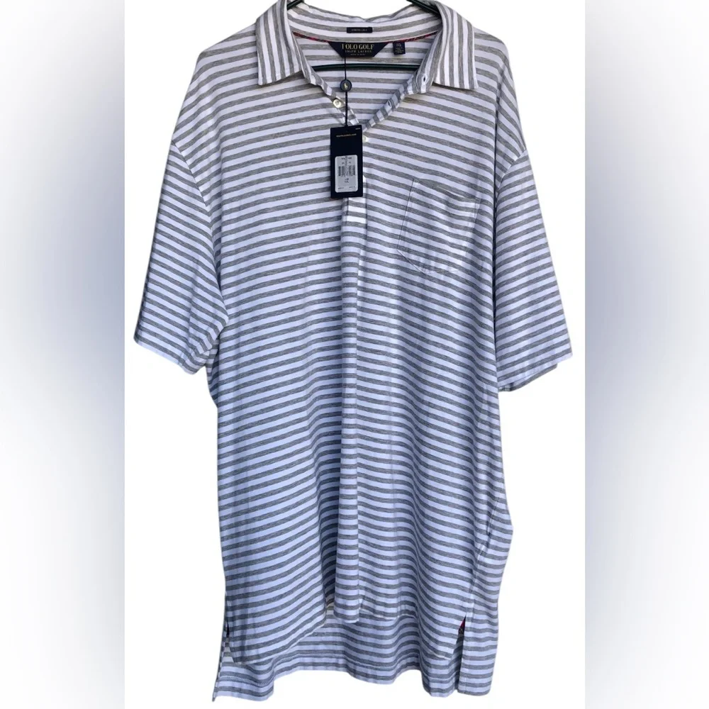 POLO GOLF RALPH LAUREN Classic Men's Gray/White Striped Shirt.Size XXL Cotton‎